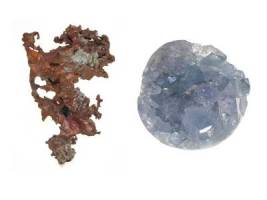 Native Copper (2.5-3) and Celestite (3-3.5)