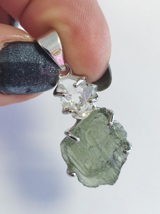 and Herkimer Diamond Pendant Shungite Moldavite
