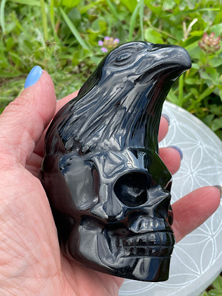 Obsidian Raven on Crystal Skull from Crystal Skulls