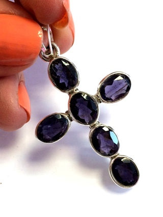 Iolite Cross Pendant from Silver Gemstone Pendants